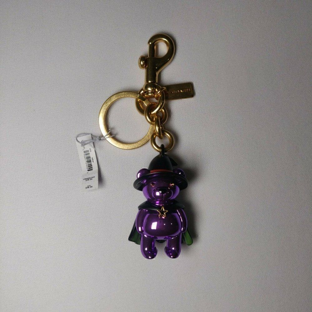 NWT Coach 6074 Witch Teddy Bear Key Chain Ring Bag Charm Halloween Colle…